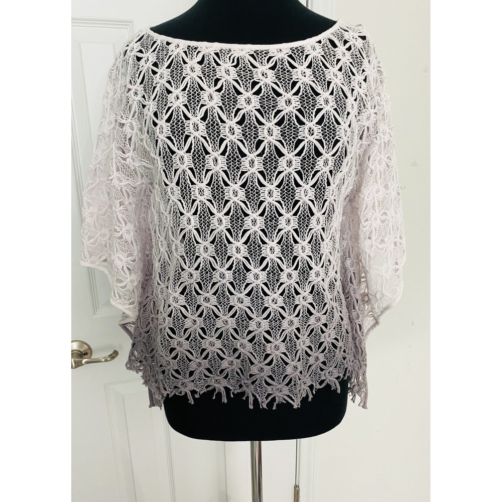 2/$30‎ Red23 Open Knit Sweater Women Sz S White Grey Ombre Lace Boho Popover